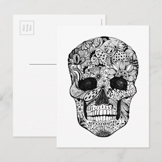 Carte Postale Doodle crâne floral (Devant / Derrière)