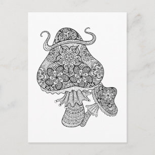 Carte Postale Doodle de champignons magiques dessinés à la main