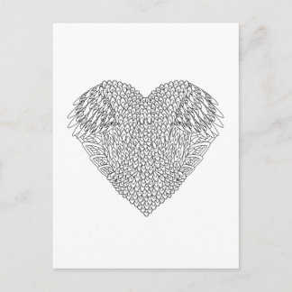 Carte Postale Doodle de coeur ailé