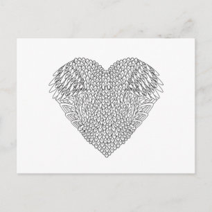 Carte Postale Doodle de coeur ailé