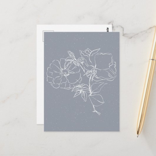 Carte Postale Doodle de fleur blanche (Devant/Arrière en situation)