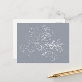 Carte Postale Doodle de fleur blanche sur gris