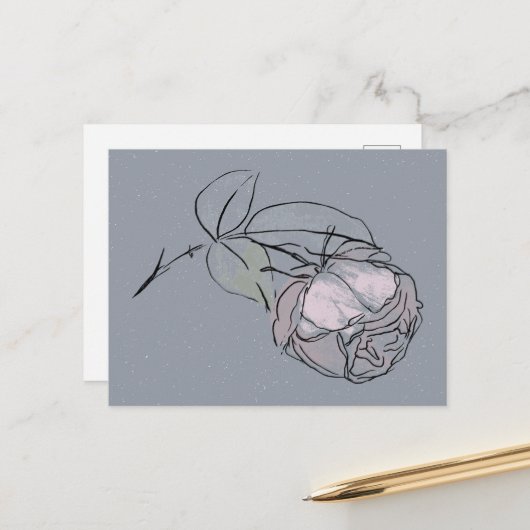 Carte Postale Doodle de fleur de rose (Devant/Arrière en situation)