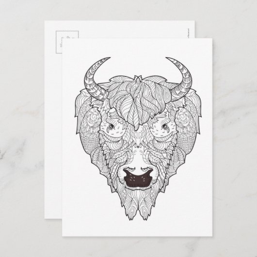 Carte Postale Doodle de tête de bison (Devant / Derrière)