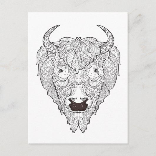 Carte Postale Doodle de tête de bison (Devant)