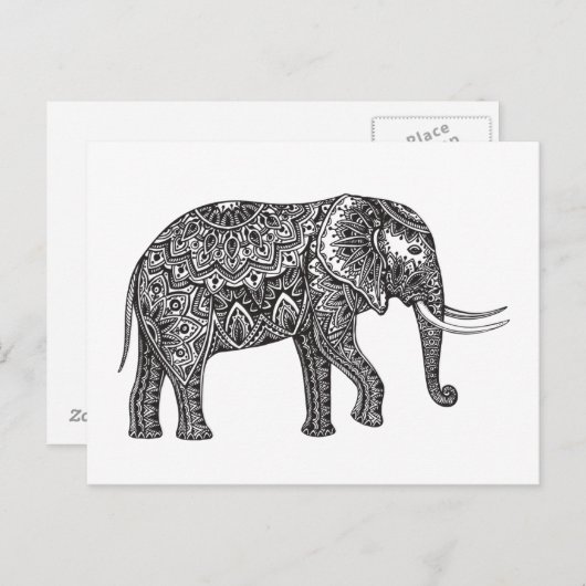 Carte Postale Doodle d'éléphant d'Imaginaire stylisé (Devant / Derrière)