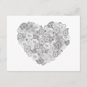Carte Postale Doodle du coeur floral