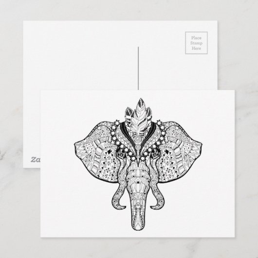 Carte Postale Doodle Eléphant du Cirque (Devant / Derrière)