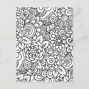 Carte Postale Doodle Floral Retro