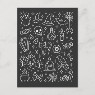 Carte Postale Doodle Halloween en retour