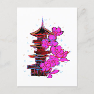Carte Postale Doodle japonés: La belleza serena de una pagoda