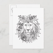 Carte Postale Doodle Lion Et Fleurs (Devant / Derrière)
