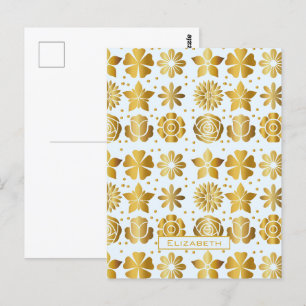 Carte Postale Doodle motif floral doré nom personnalisé