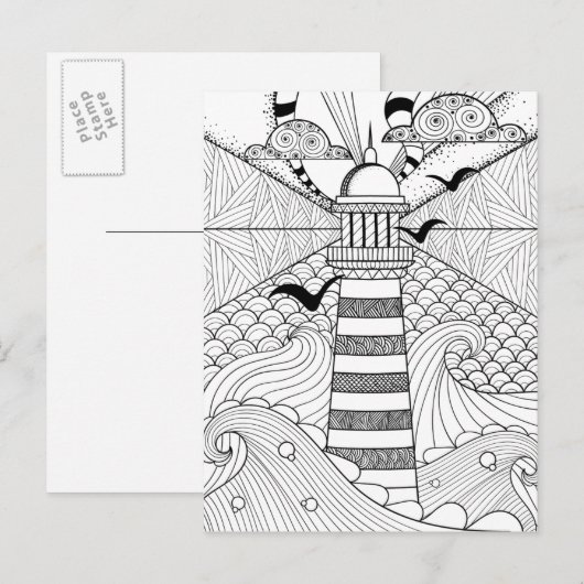 Carte Postale Doodle phare à main levée (Devant / Derrière)