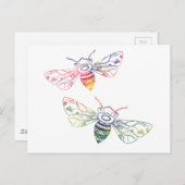 Carte Postale Doodles d'abeilles multicolores (Devant / Derrière)