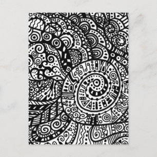 Carte Postale Doodles peints à la main en noir et blanc
