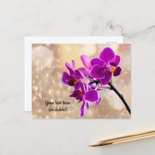 Carte postale d'orchidée violette (Devant/Arrière en situation)