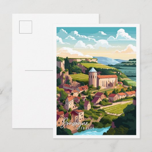 Carte Postale Dordogne France Illustration de voyage artisanale (Devant / Derrière)