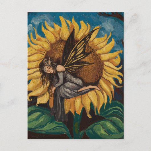 Carte Postale Dormir de fée sur une peinture de tournesol (Devant)