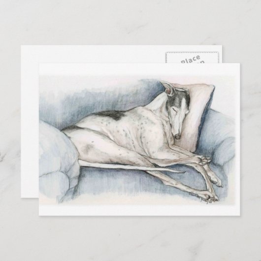 Carte Postale Dormir Greyhhhop Chien Art Poscard (Devant / Derrière)
