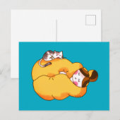 Carte Postale Dormir la fille avec chat confortable (Devant / Derrière)