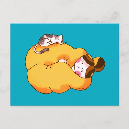 Carte Postale Dormir la fille avec chat confortable (Devant)