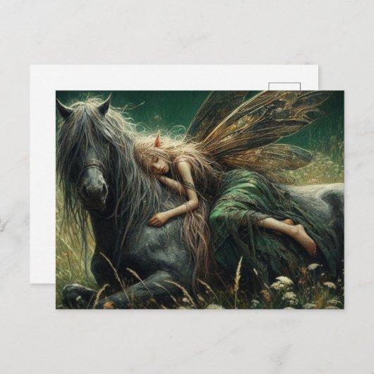 Carte Postale Dors de fée sur son cheval (Devant / Derrière)