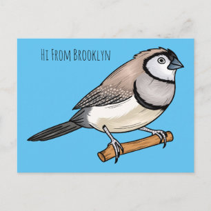 Carte Postale Double-barred finch bird cartoon illustration