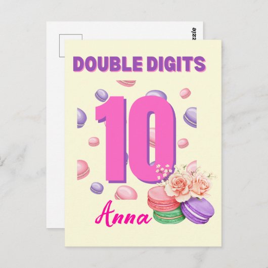 Carte Postale Double chiffres Macaron adolescent Anniversaire fi (Devant / Derrière)