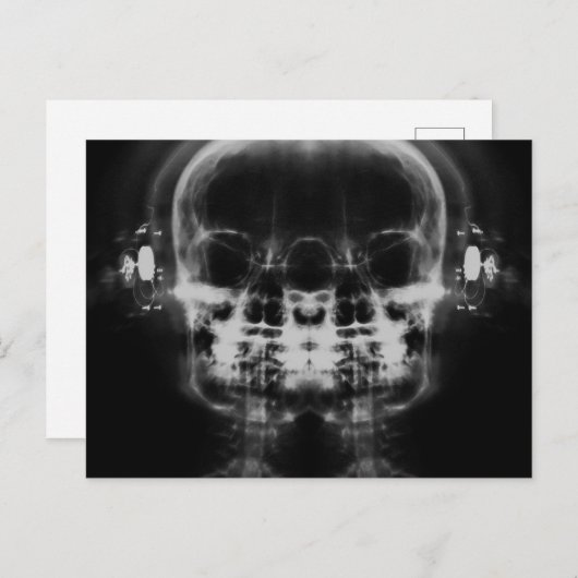 Carte Postale Double crâne à rayons X avec casque - B&W (Devant / Derrière)