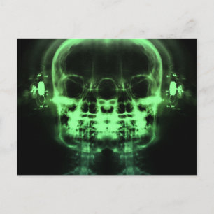 Carte Postale Double crâne à rayons X avec casque - Vert