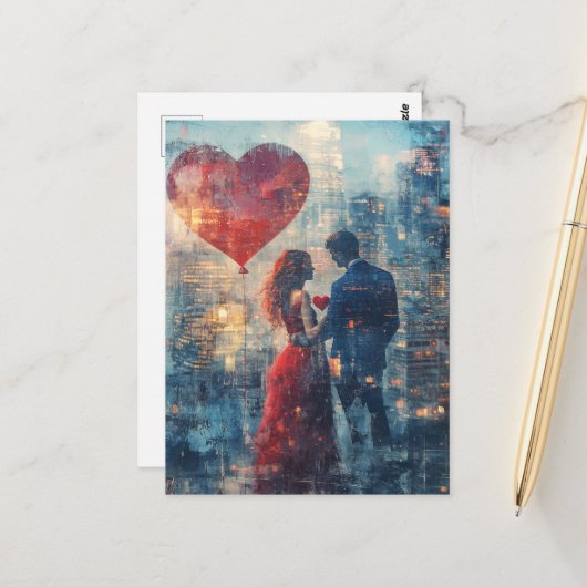 Carte Postale Double exposition couple dans l'amour (Devant/Arrière en situation)
