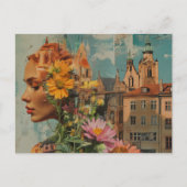 Carte Postale Double Exposition Dame aux fleurs et bâtiments (Devant)