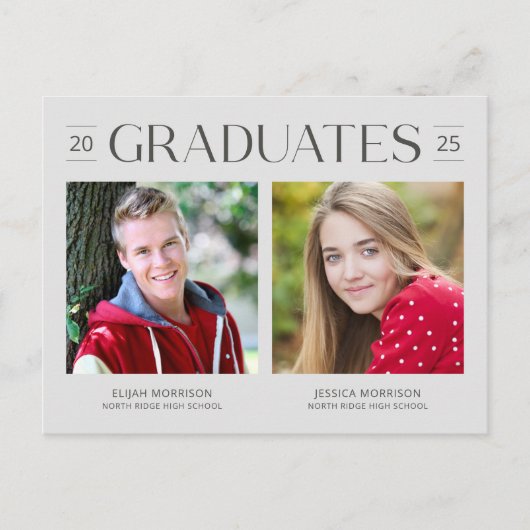 Carte Postale Double Graduation Gris Deux Photos Neutre Grad (Devant)