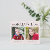 Carte Postale Double Graduation Simple Deux Photos Rose Bleu (Debout devant)