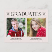 Carte Postale Double Graduation Simple Deux Photos Rose Bleu (Devant)
