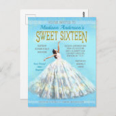 Carte Postale Douce 16 Anniversaire Robe d'aquarelle Royal Blue (Devant / Derrière)