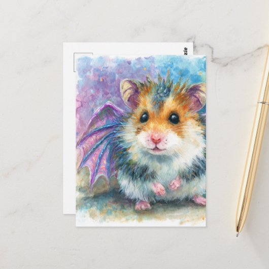 Carte Postale Douce Aquarelle de Hamster Dragon (Devant/Arrière en situation)