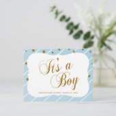Carte Postale Douce Bébé Bleu et Confettis Dorés - RSVP 2 (Debout devant)