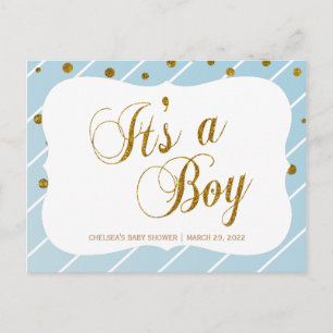 Carte Postale Douce Bébé Bleu et Confettis Dorés - RSVP 2