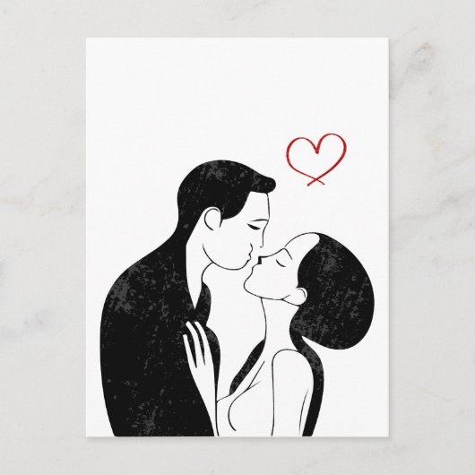 Carte Postale Douce Doodle Amour Coeur Romantique Couple Kiss (Devant)