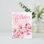 Carte Postale Douce Fête d'anniversaire Fleurie Rose Sakura (Debout devant)