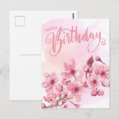 Carte Postale Douce Fête d'anniversaire Fleurie Rose Sakura (Devant / Derrière)