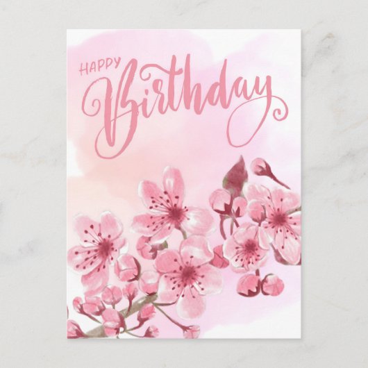 Carte Postale Douce Fête d'anniversaire Fleurie Rose Sakura (Devant)