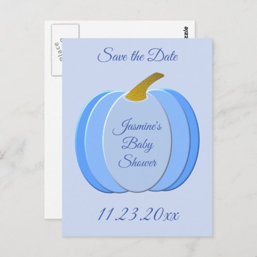 Carte Postale Douce Fête Prénatale de Bébé Garçon aux Citrouille (Devant / Derrière)