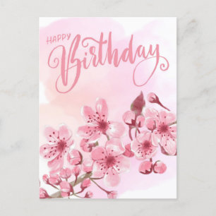 Carte Postale Douce Fleur de Cerisier Rose Anniversaire