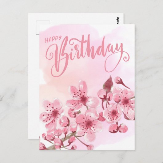 Carte Postale Douce Fleur de Cerisier Rose Anniversaire (Devant / Derrière)