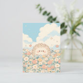 Carte Postale Douce Hérisson Kawaii Prairie Pêche (Debout devant)