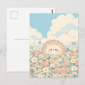 Carte Postale Douce Hérisson Kawaii Prairie Pêche (Devant / Derrière)