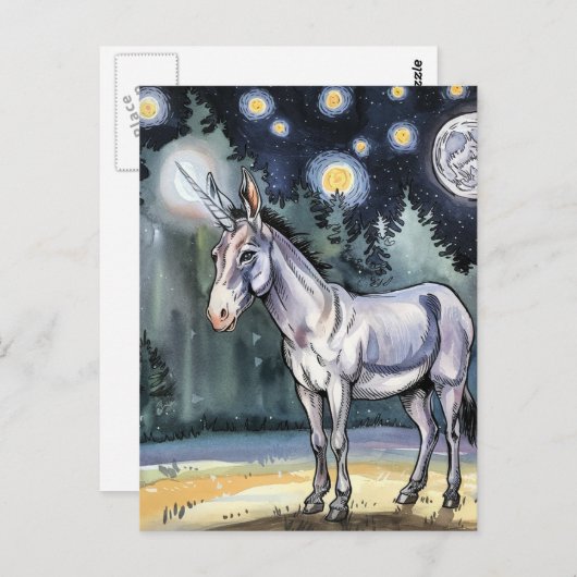 Carte Postale Douce Licorne d'Âne (Devant / Derrière)